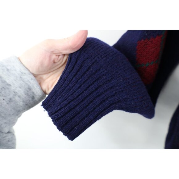 Vintage 70s Streetwear Womens Large Distressed Argyle Wool Ribbed Knit Sweater - Picture 9 of 14